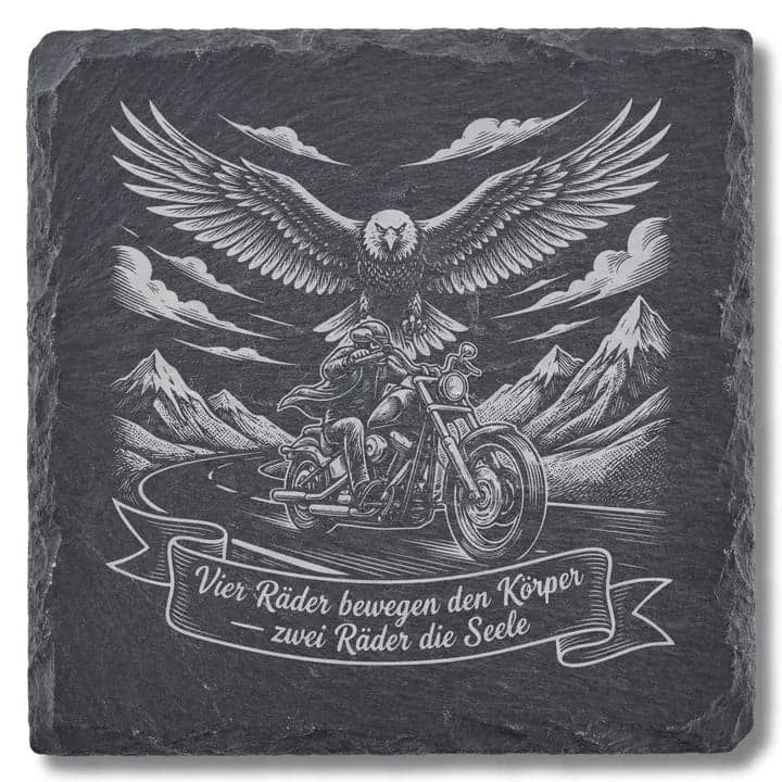 Schieferuntersetzer Biker Spruch „Vier Räder“ – Adler