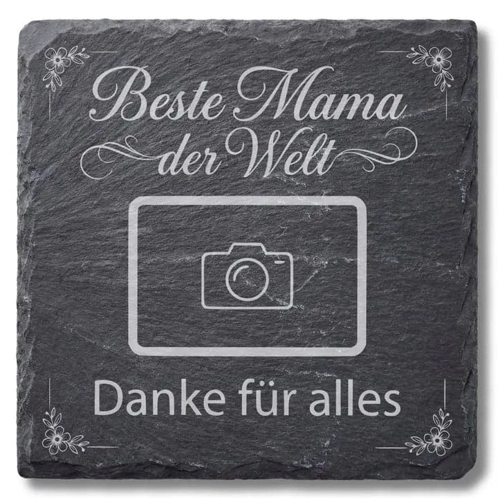 Schieferuntersetzer „Beste Mama“ mit Foto – Muttertag