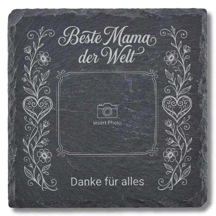 Schieferuntersetzer „Beste Mama“ mit Foto – Muttertag