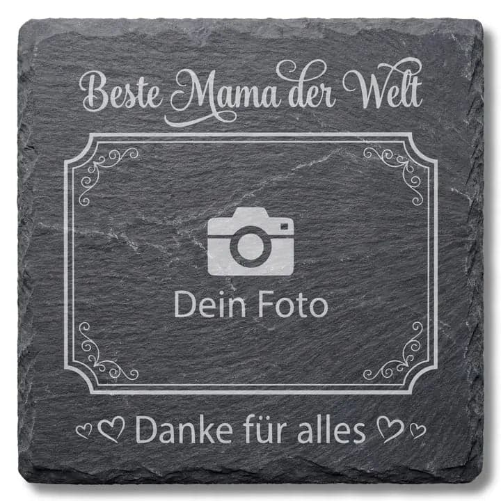 Schieferuntersetzer „Beste Mama“ mit Foto – Muttertag