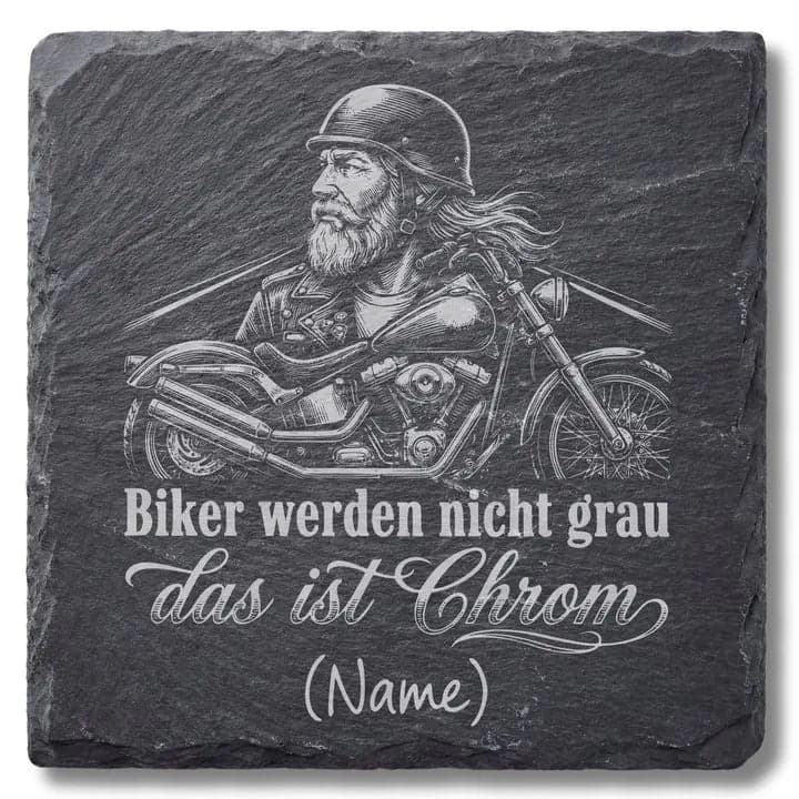 Schieferuntersetzer Biker Spruch „Nicht grau – Chrom“