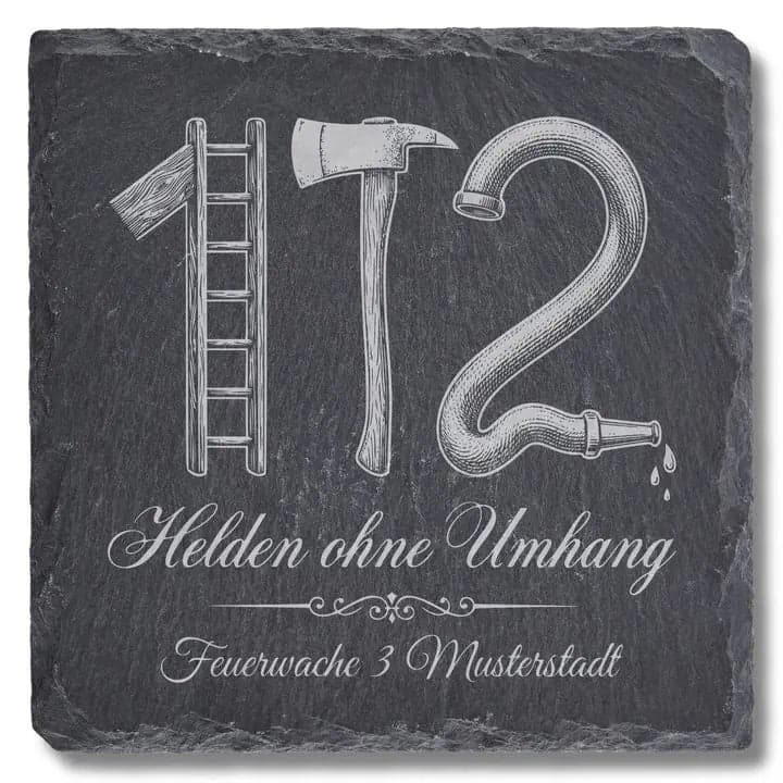 Schieferuntersetzer 112 „Helden ohne Umhang“ – Feuerwehr