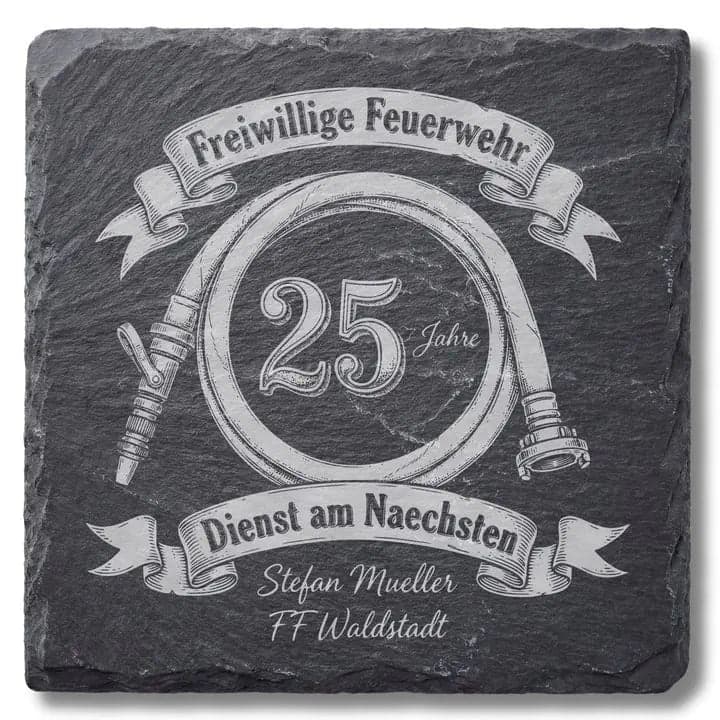 Schieferuntersetzer Feuerwehr 25 Jahre – Dienstjubiläum