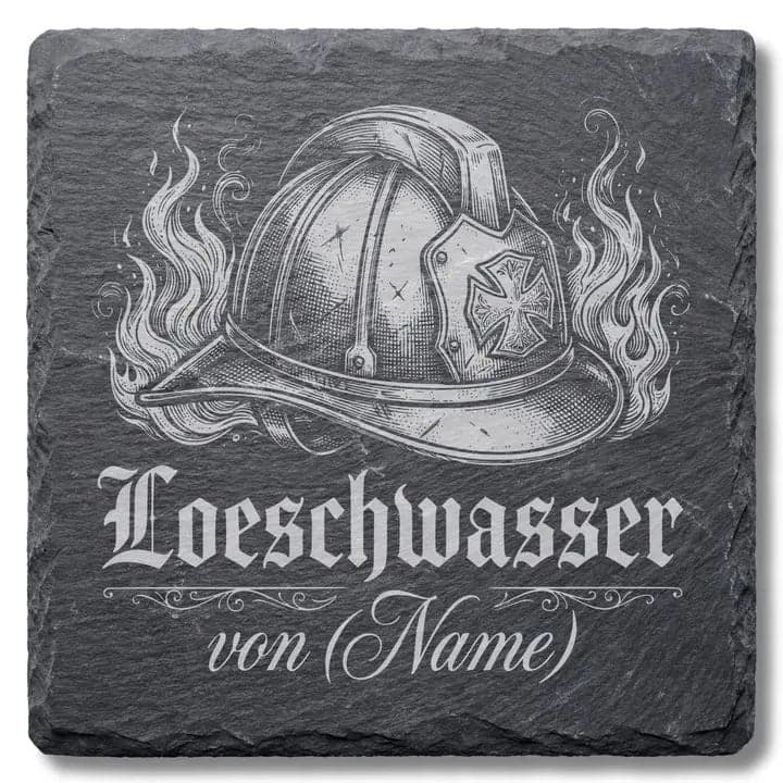 Schieferuntersetzer „Löschwasser“ – Geschenk Feuerwehr