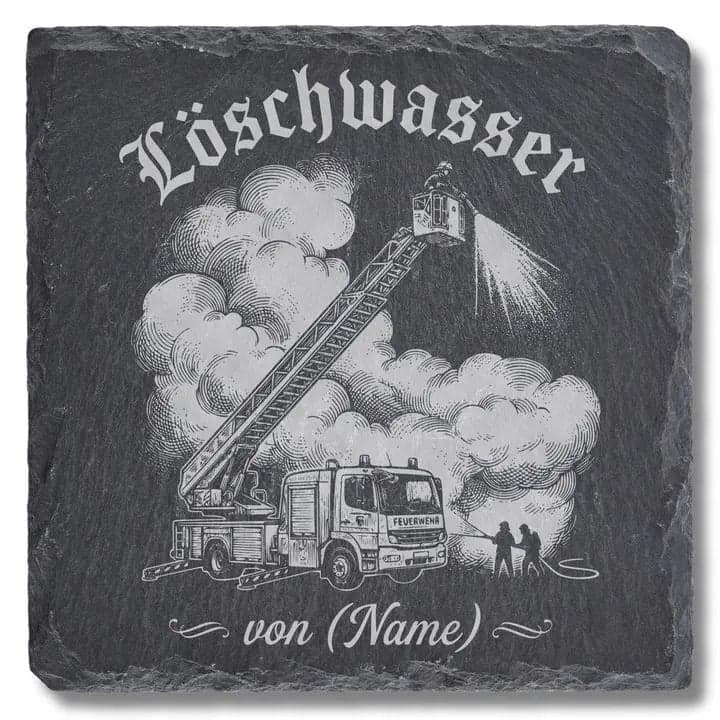 Schieferuntersetzer „Löschwasser“ – Geschenk Feuerwehr