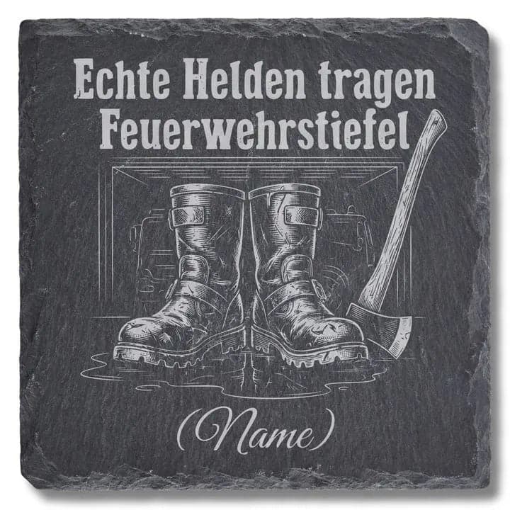 Schieferuntersetzer Feuerwehr „Echte Helden“ – Personalisiert