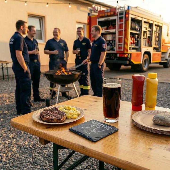 Schieferuntersetzer Feuerwehr „Echte Helden“ – Personalisiert in Verwendung