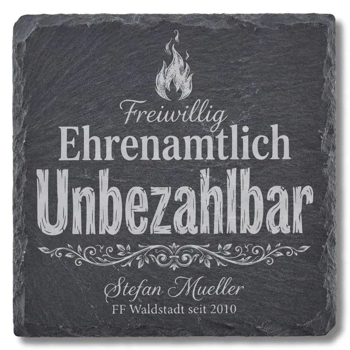 Schieferuntersetzer „Freiwillig Ehrenamtlich Unbezahlbar“ – Feuerwehr