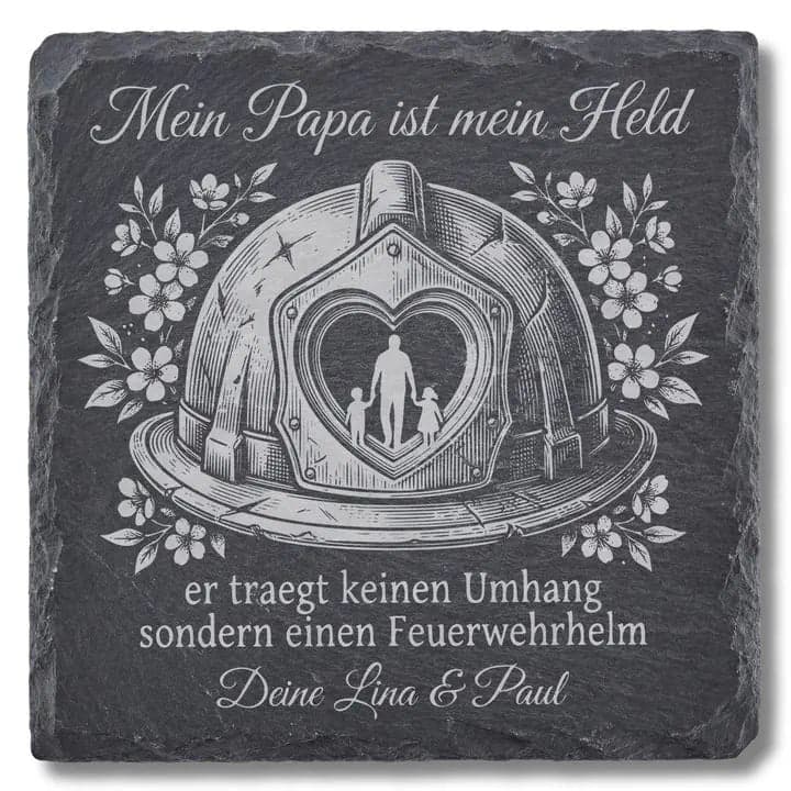 Schieferuntersetzer Feuerwehr „Mein Papa ist mein Held“