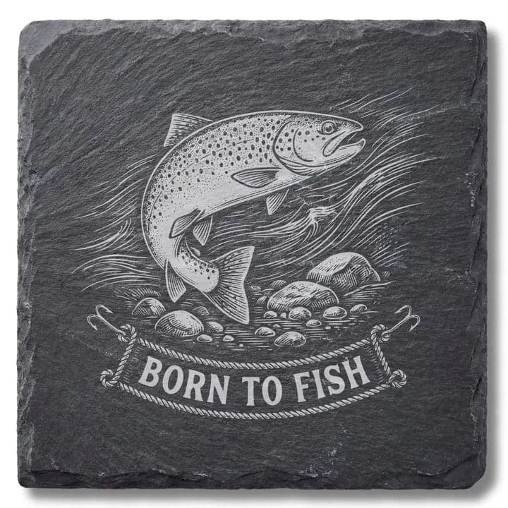Schieferuntersetzer Forelle „Born to Fish“ – Angler Geschenk