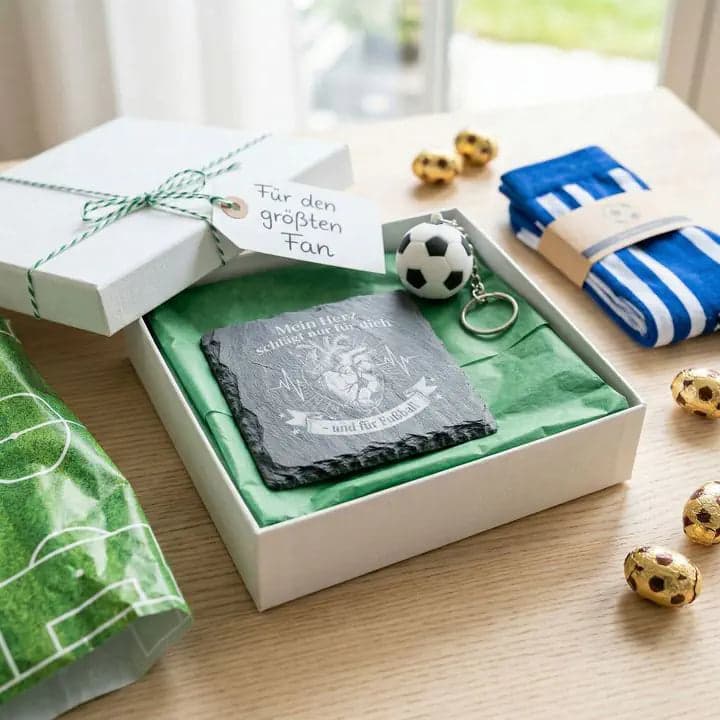 Schieferuntersetzer Fußball Spruch „Mein Herz schlägt…“ in Verwendung