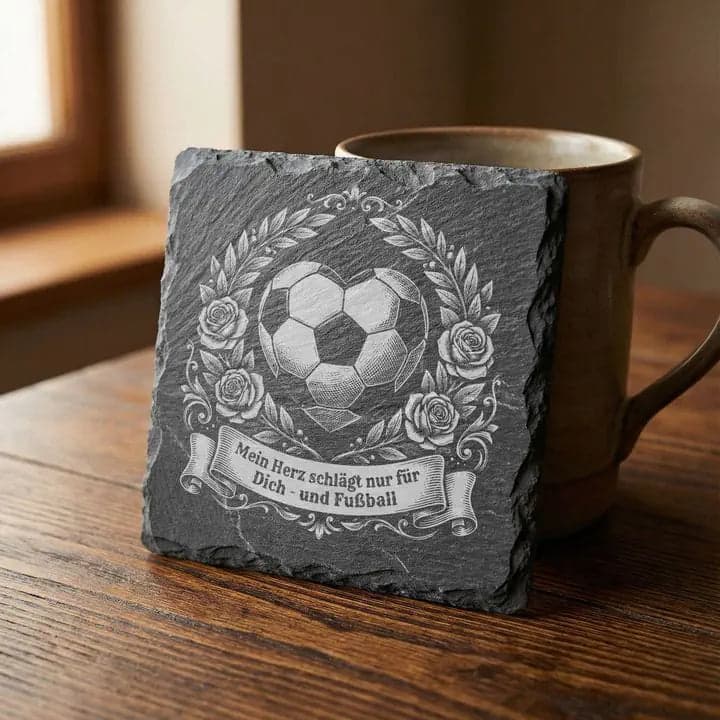Schieferuntersetzer Spruch "Mein Herz schlägt..." – Fußball Liebe in Verwendung