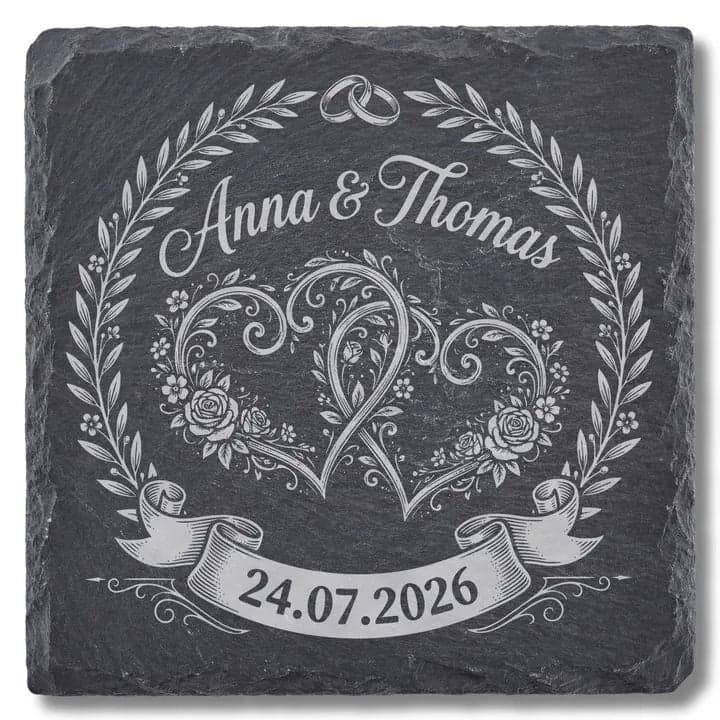 Schieferuntersetzer Hochzeit Namen & Datum – Geschenk Brautpaar