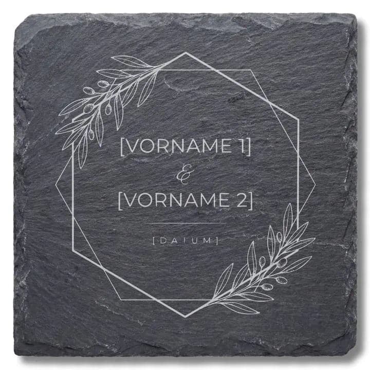 Schieferuntersetzer Hochzeit Hexagon Botanisch – Personalisiert