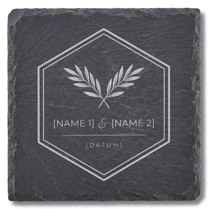 Schieferuntersetzer Hochzeit Hexagon – Namen & Datum