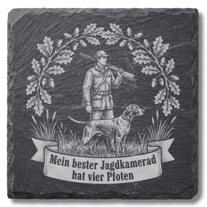 Schieferuntersetzer Jagdhund Spruch "Mein bester Jagdkamerad"