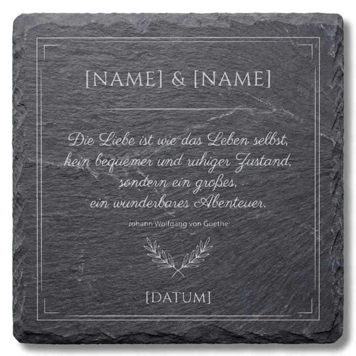 Schieferuntersetzer Goethe Spruch «Liebe» – Hochzeit