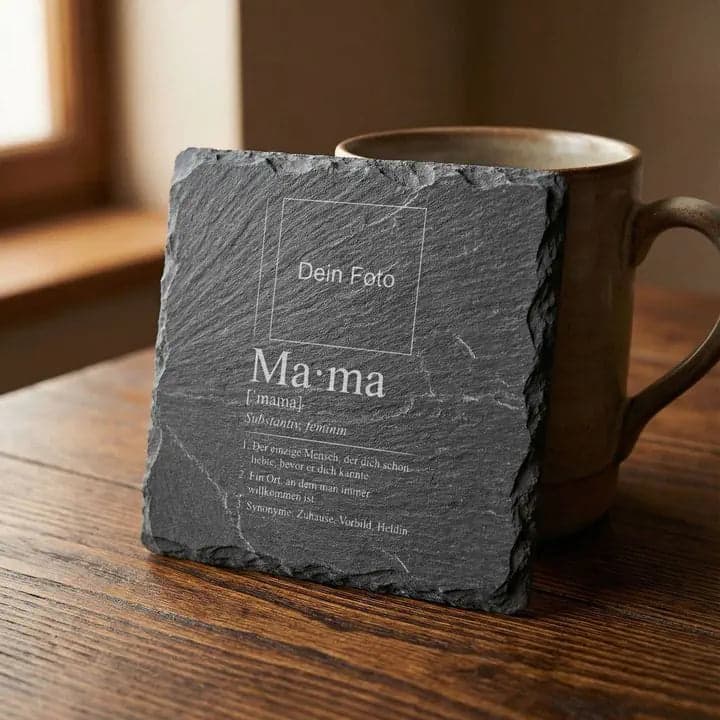 Schieferuntersetzer Mama Definition Foto – Geschenk Muttertag in Verwendung