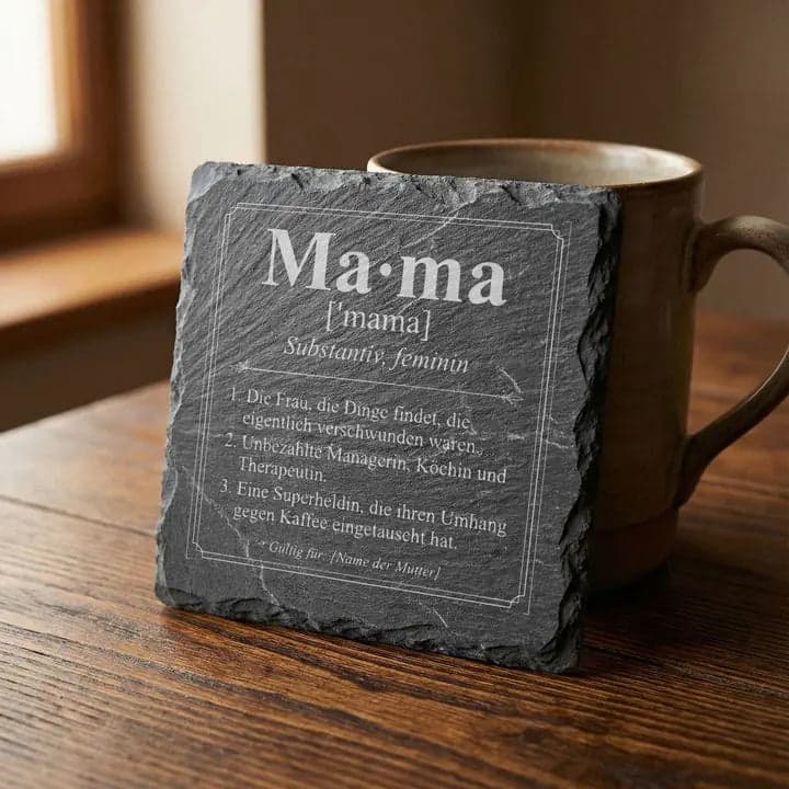 Schieferuntersetzer Mama Definition Spruch – Muttertag in Verwendung