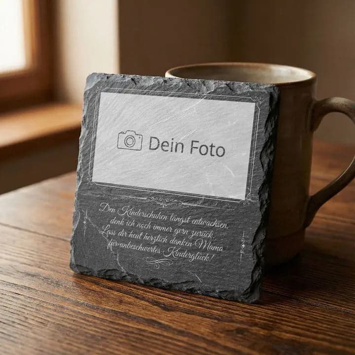 Schieferuntersetzer Muttertag Foto Spruch – Mama Geschenk in Verwendung
