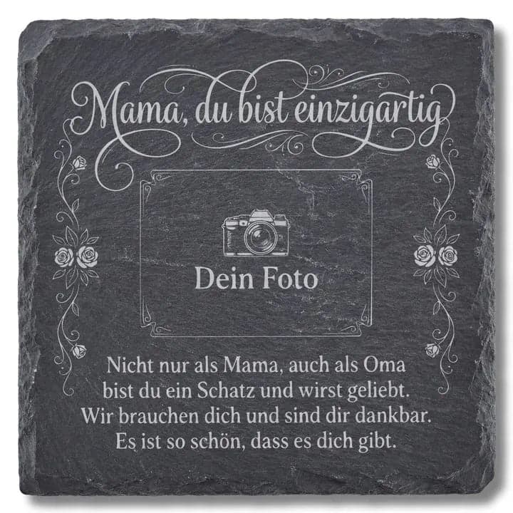 Schieferuntersetzer «Mama, du bist einzigartig» mit Foto