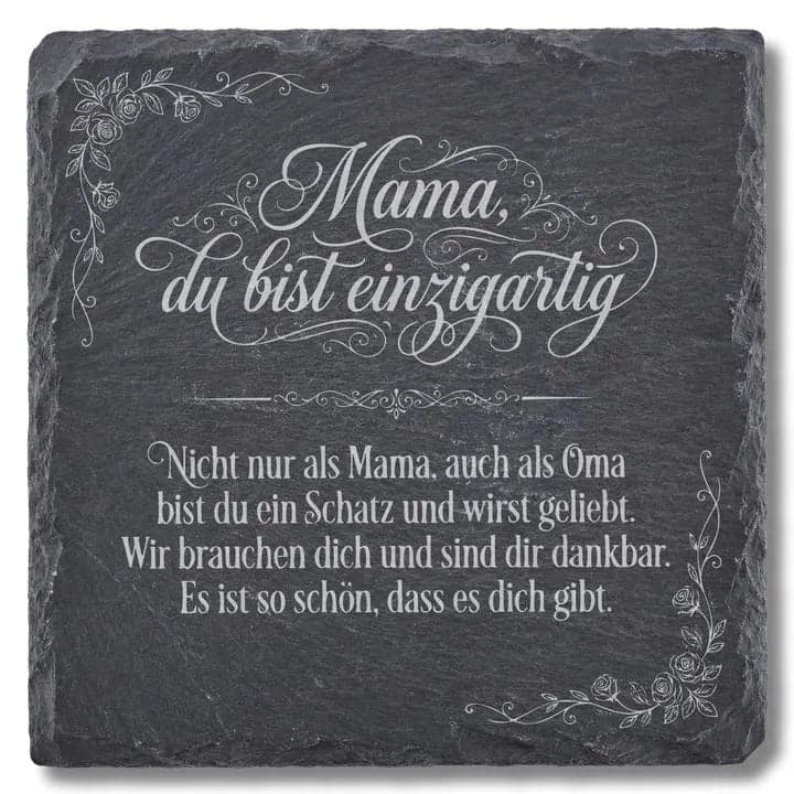 Schieferuntersetzer Spruch «Mama, du bist einzigartig» – Muttertag