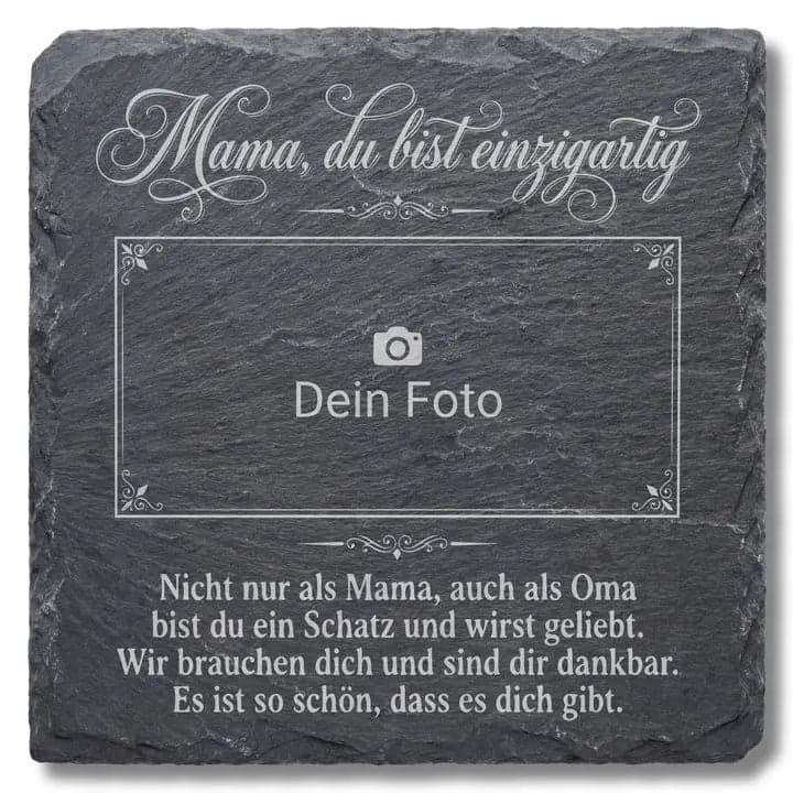 Schieferuntersetzer „Mama, du bist einzigartig“ – Foto Muttertag