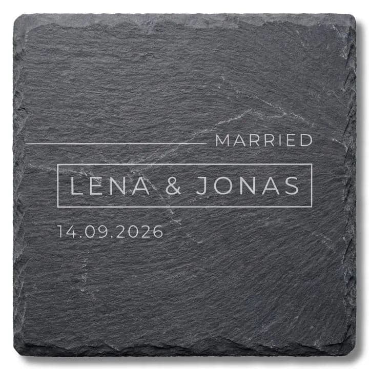 Schieferuntersetzer „Married“ – Hochzeit Minimalistisch