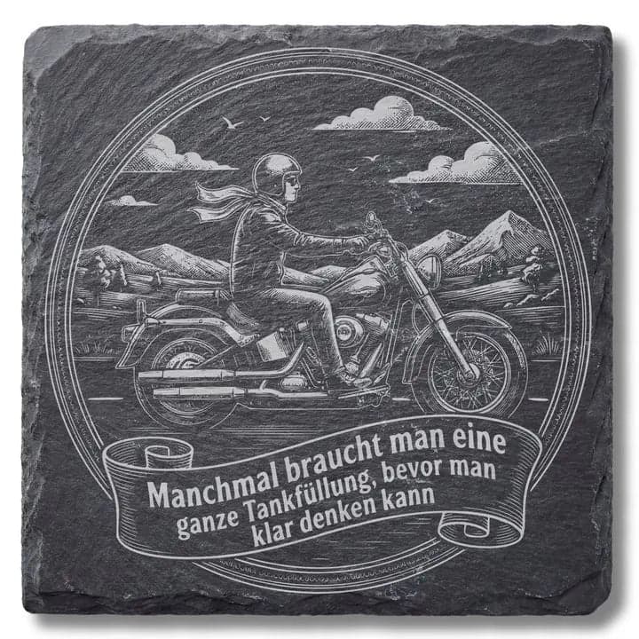 Schieferuntersetzer Motorrad Spruch „Tankfüllung“ – Biker