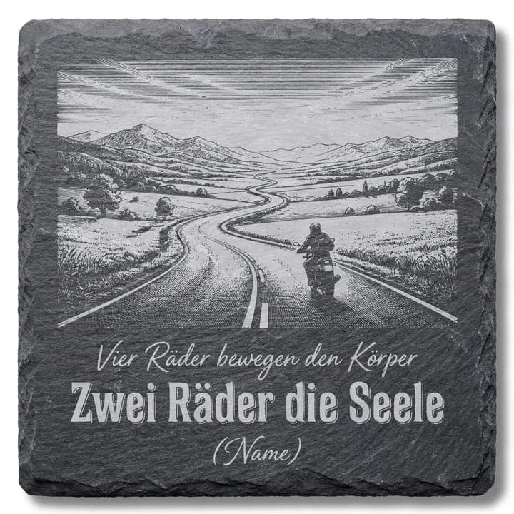 Schieferuntersetzer Motorrad Spruch „Zwei Räder die Seele“