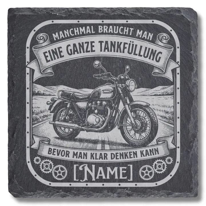 Schieferuntersetzer Motorrad Spruch «Tankfüllung» – Biker