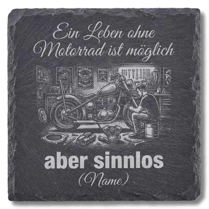 Schieferuntersetzer Motorrad Spruch – Personalisiert Biker