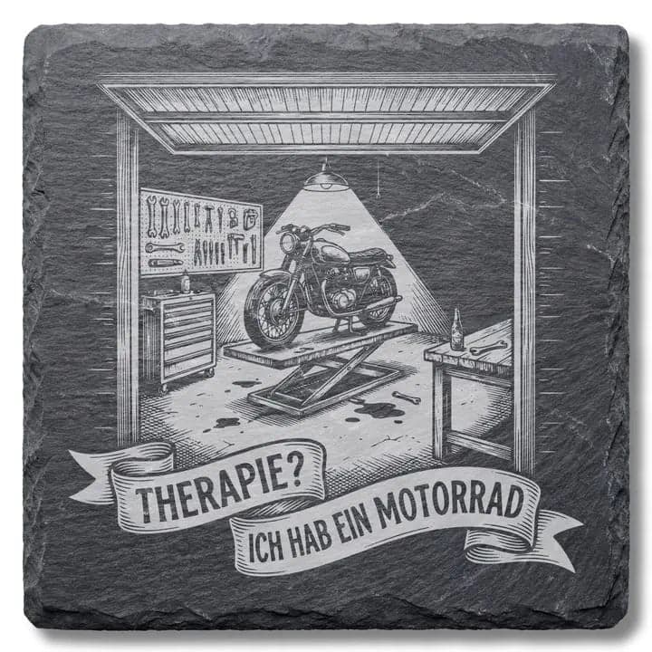 Schieferuntersetzer Motorrad Spruch «Therapie» – Biker