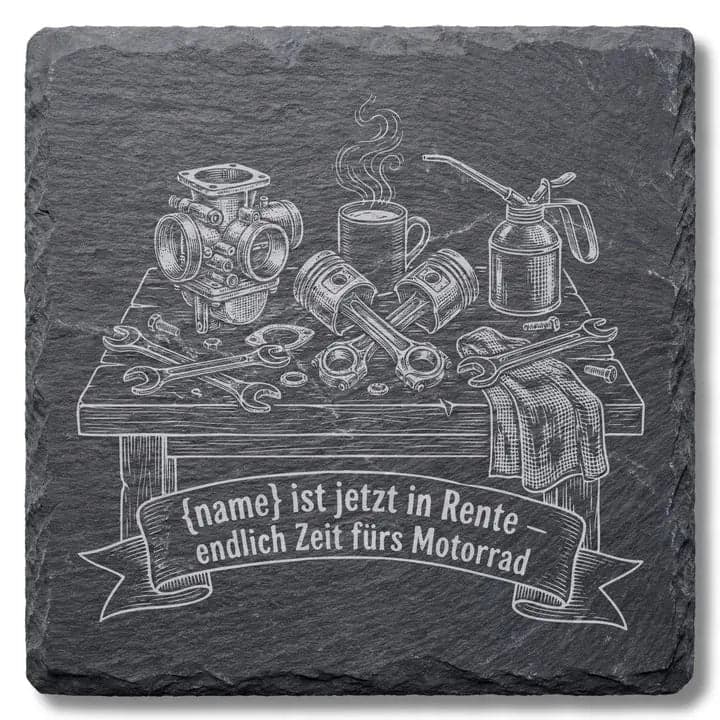 Schieferuntersetzer Rente Motorrad Spruch – Biker Geschenk