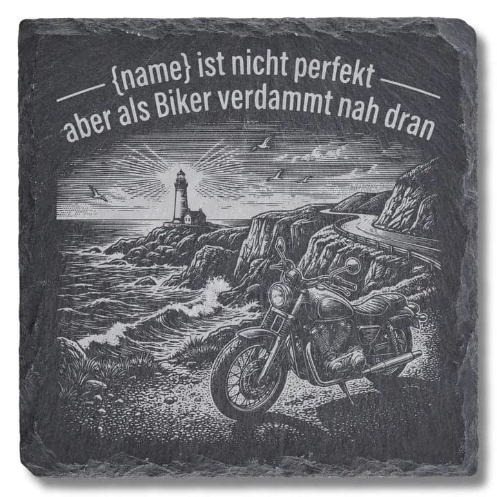 Schieferuntersetzer Biker Spruch Küstenstraße – Geschenk