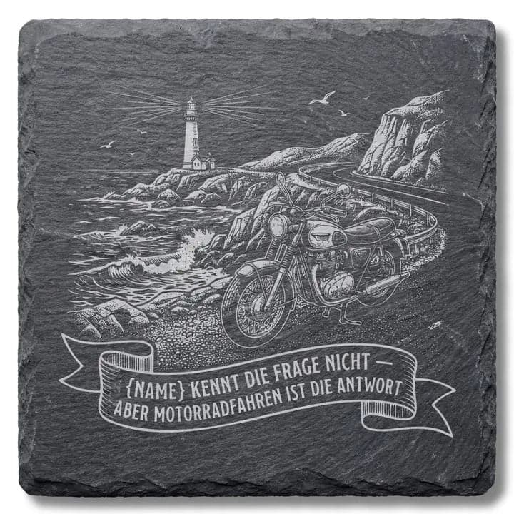 Schieferuntersetzer Motorrad Spruch «Motorradfahren ist die Antwort»