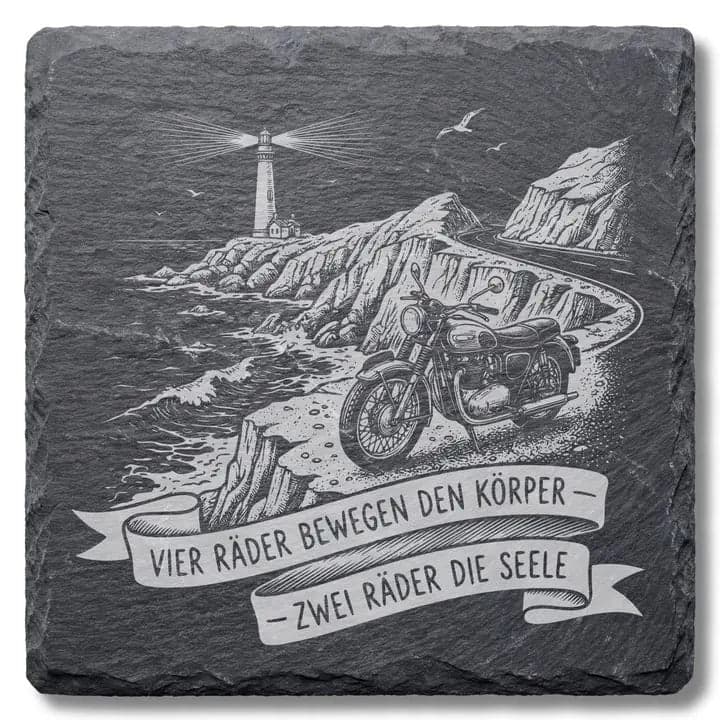 Schieferuntersetzer Motorrad Spruch «Vier Räder» – Biker