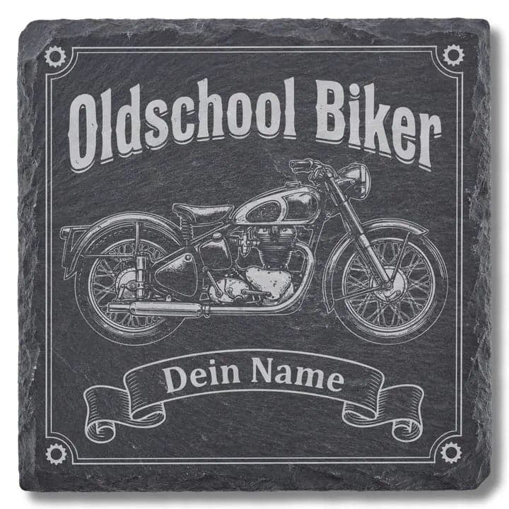 Schieferuntersetzer „Oldschool Biker“ – Personalisiert