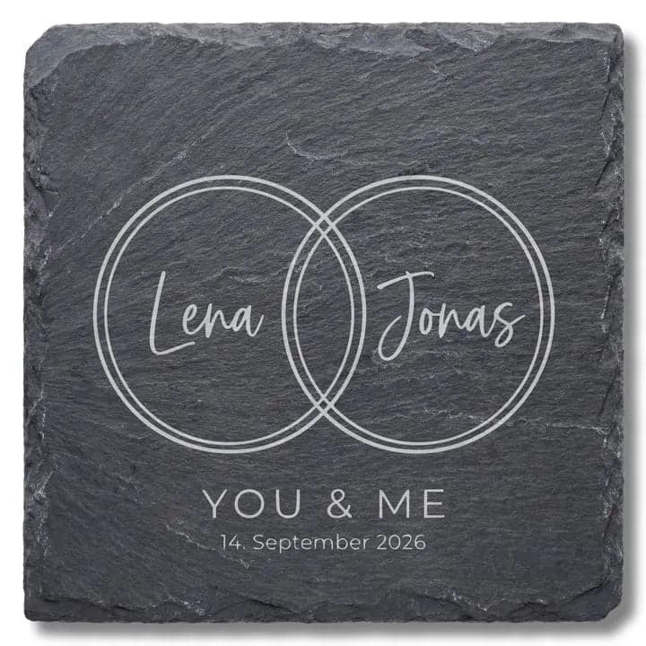Schieferuntersetzer Hochzeit „YOU & ME“ – Personalisiert