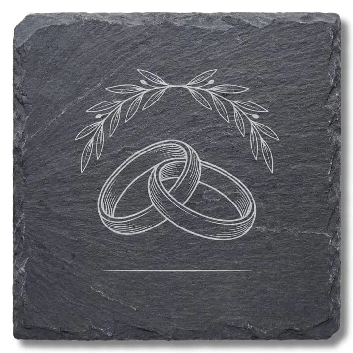 Schieferuntersetzer Eheringe Olivenzweig – Hochzeit Minimalist