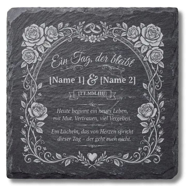 Schieferuntersetzer Hochzeit Spruch „Ein Tag, der bleibt“