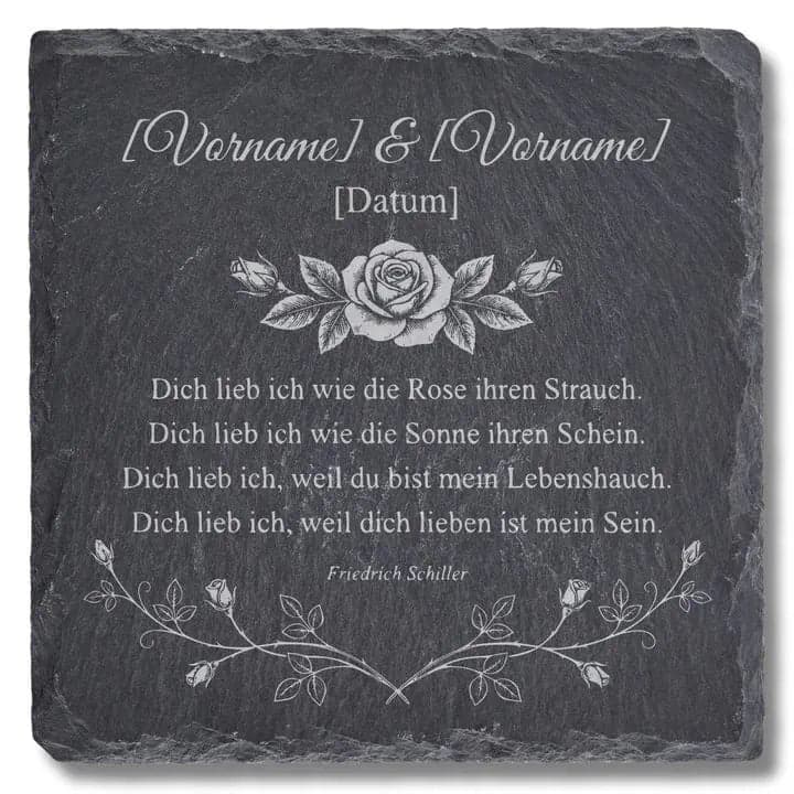 Schieferuntersetzer Schiller Gedicht Rose – Hochzeit