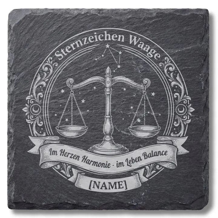Schieferuntersetzer Sternzeichen Waage – Personalisiert