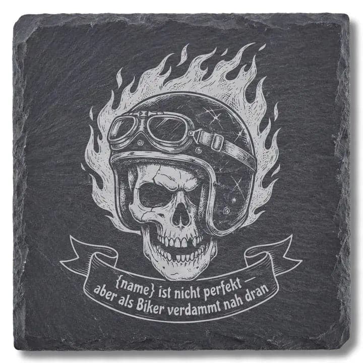Schieferuntersetzer Biker Spruch Totenkopf – Geschenk Motorrad