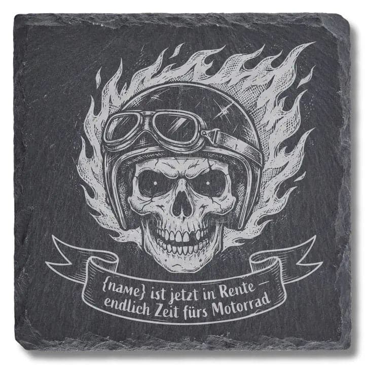 Schieferuntersetzer Biker Spruch «Rente» – Motorrad