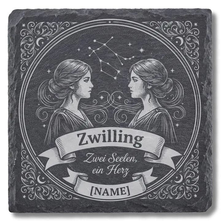Schieferuntersetzer Zwilling – Sternzeichen personalisiert