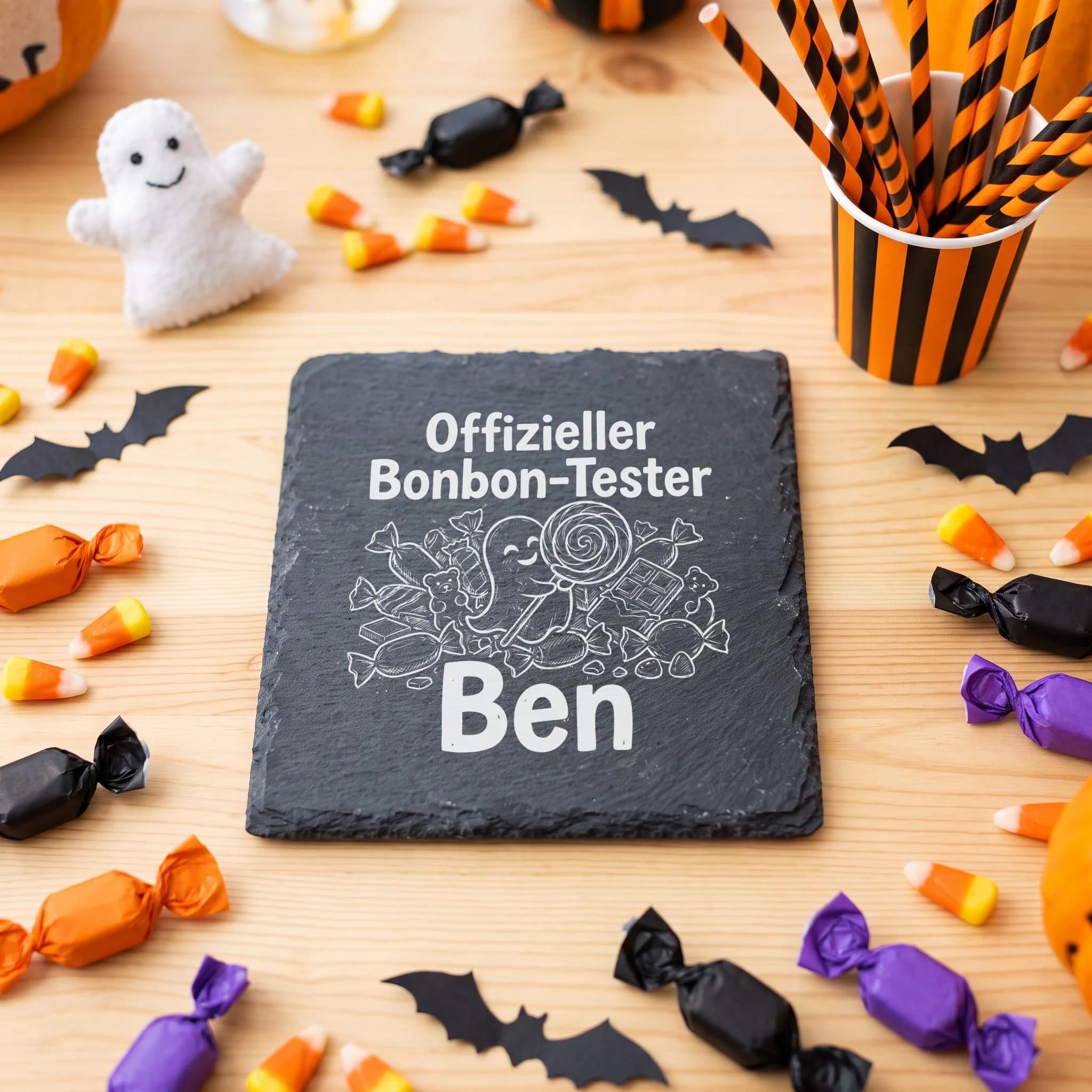 Kinder Schieferuntersetzer – Offizieller Bonbon-Tester | Name in Verwendung