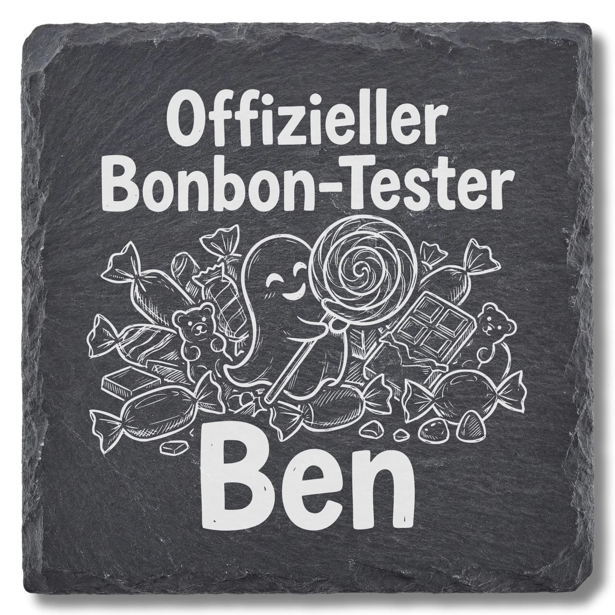Kinder Schieferuntersetzer – Offizieller Bonbon-Tester | Name