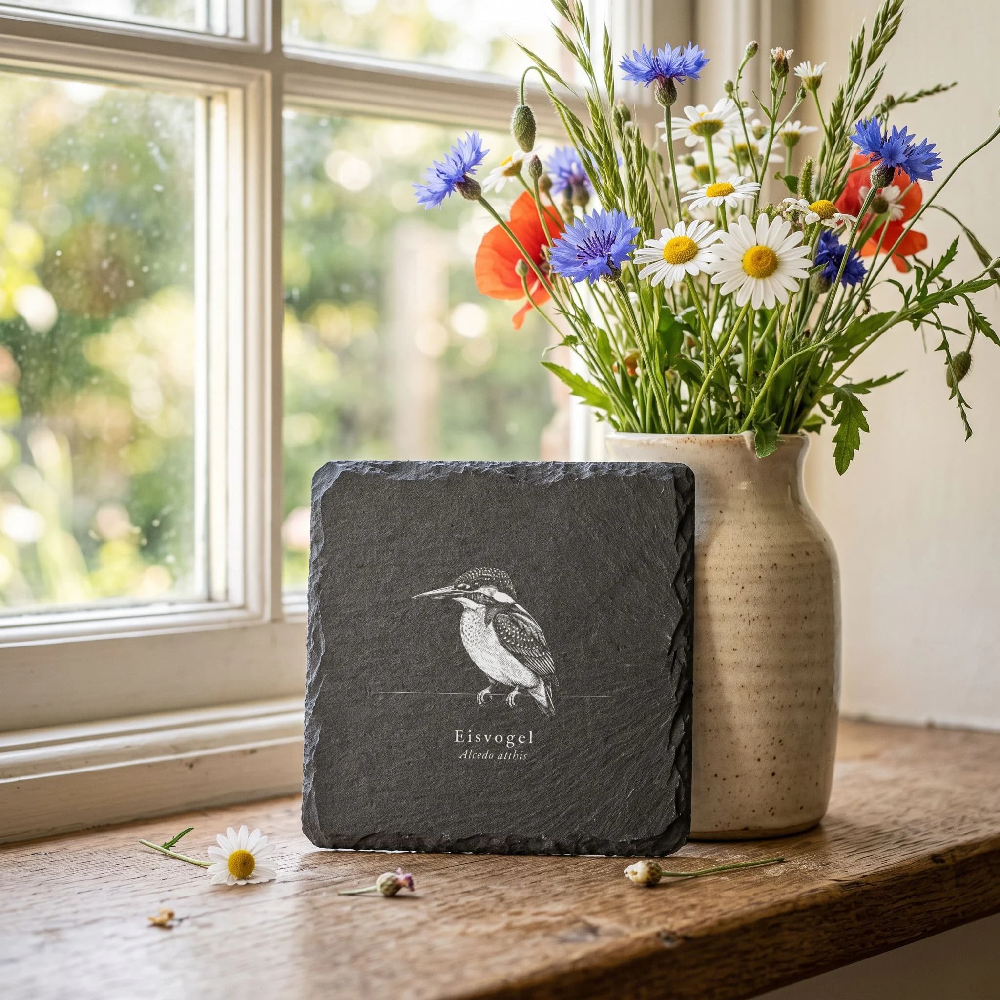 Eisvogel Bild auf Schiefer – Vogel-Tafel als Untersetzer, graviert in Verwendung
