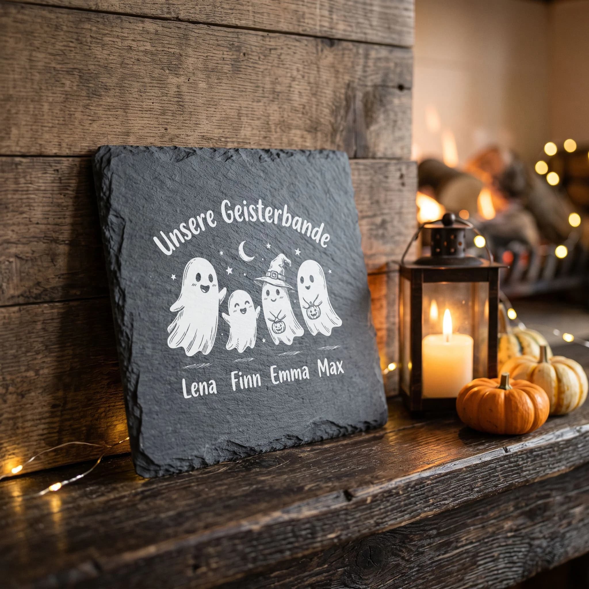 Halloween Schieferuntersetzer – Unsere Geisterbande | mit Namen in Verwendung